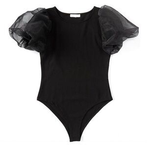 ANTONIO MELANI Black Bodysuit with Sheer Puff Sleeves Size:S